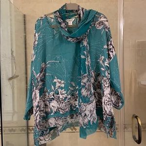 Citron Silk Textured Tunic With Scarf